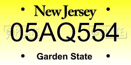 05AQ554 New Jersey License Plate