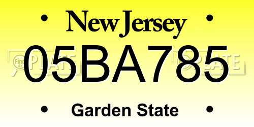 05BA785 New Jersey License Plate