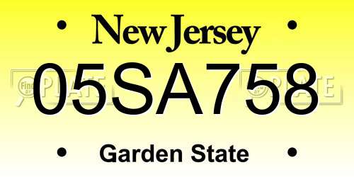05SA758 New Jersey License Plate