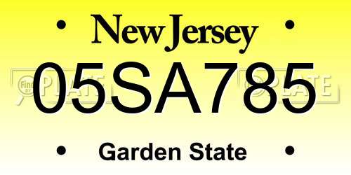 05SA785 New Jersey License Plate
