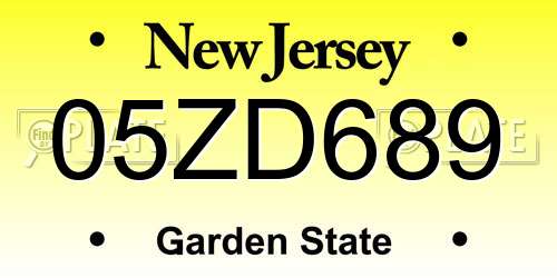 05ZD689 New Jersey License Plate