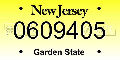 0609405 New Jersey License Plate