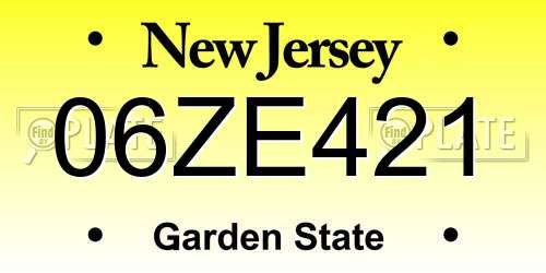 06ZE421 New Jersey License Plate