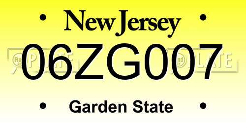 06ZG007 New Jersey License Plate
