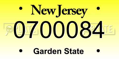0700084 New Jersey License Plate