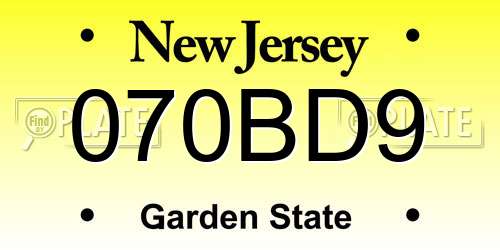070BD9 New Jersey License Plate