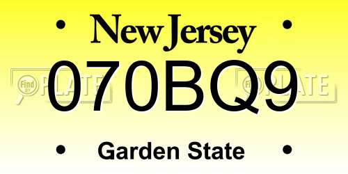 070BQ9 New Jersey License Plate