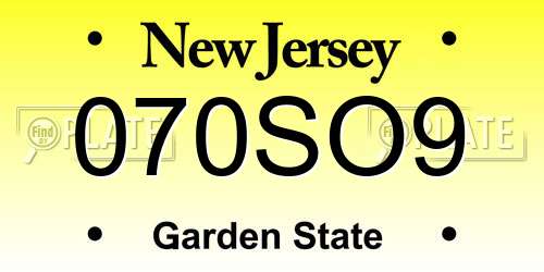 070SO9 New Jersey License Plate