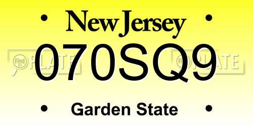 070SQ9 New Jersey License Plate
