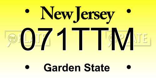 071TTM New Jersey License Plate