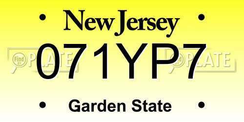 071YP7 New Jersey License Plate