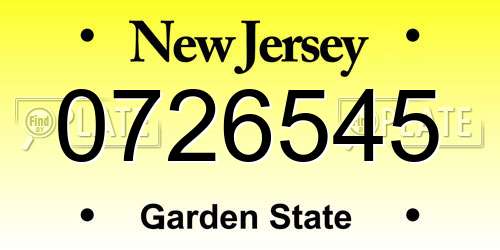 0726545 New Jersey License Plate