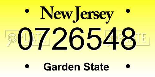 0726548 New Jersey License Plate