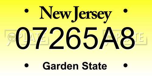 07265A8 New Jersey License Plate