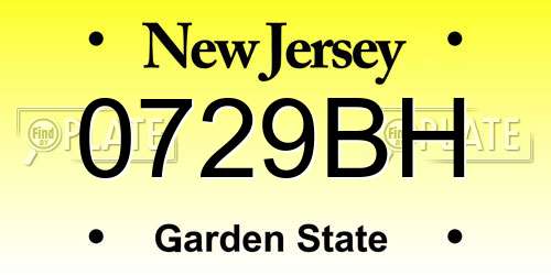 0729BH New Jersey License Plate