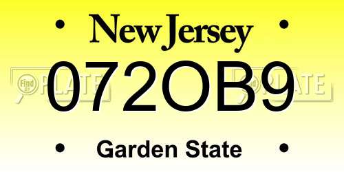 072OB9 New Jersey License Plate