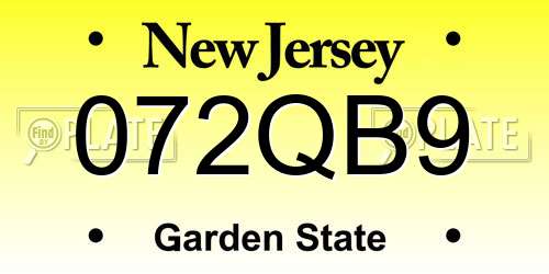 072QB9 New Jersey License Plate