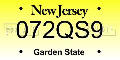 072QS9 New Jersey License Plate