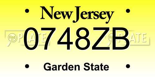 0748ZB New Jersey License Plate