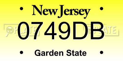 0749DB New Jersey License Plate