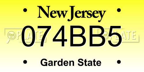 074BB5 New Jersey License Plate