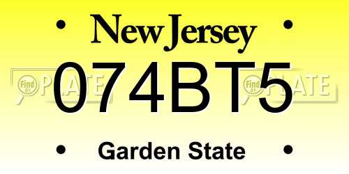 074BT5 New Jersey License Plate