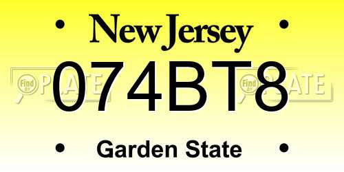074BT8 New Jersey License Plate
