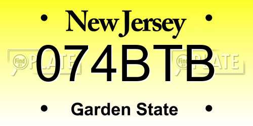 074BTB New Jersey License Plate