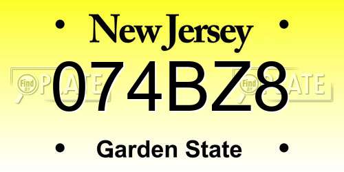 074BZ8 New Jersey License Plate