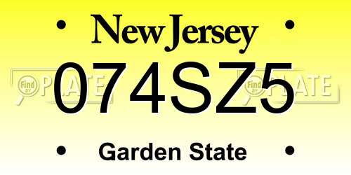074SZ5 New Jersey License Plate
