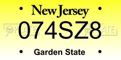 074SZ8 New Jersey License Plate