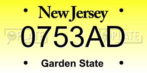 0753AD New Jersey License Plate