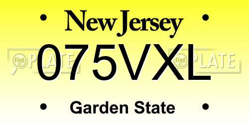 075VXL New Jersey License Plate