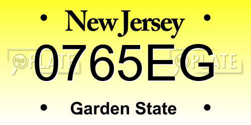 0765EG New Jersey License Plate