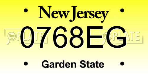0768EG New Jersey License Plate