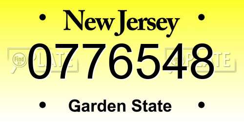 0776548 New Jersey License Plate