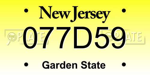 077D59 New Jersey License Plate