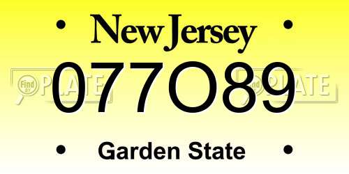 077O89 New Jersey License Plate
