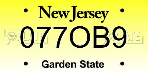 077OB9 New Jersey License Plate
