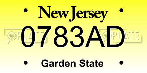 0783AD New Jersey License Plate