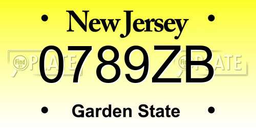 0789ZB New Jersey License Plate