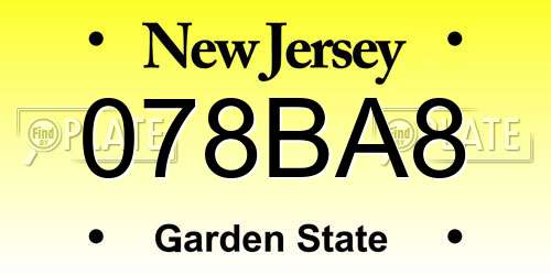 078BA8 New Jersey License Plate
