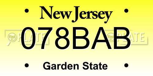 078BAB New Jersey License Plate