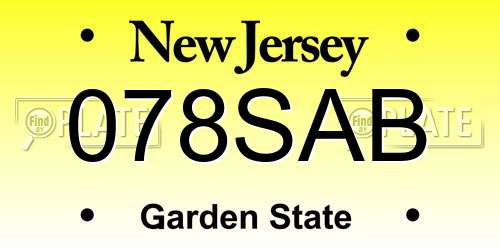 078SAB New Jersey License Plate