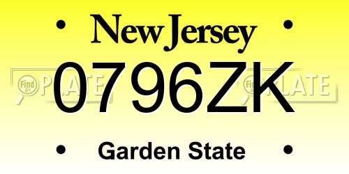 0796ZK New Jersey License Plate