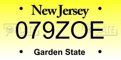 079ZOE New Jersey License Plate