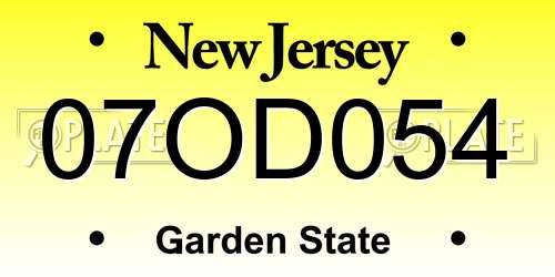 07OD054 New Jersey License Plate