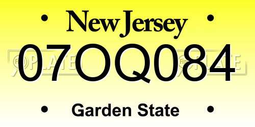 07OQ084 New Jersey License Plate
