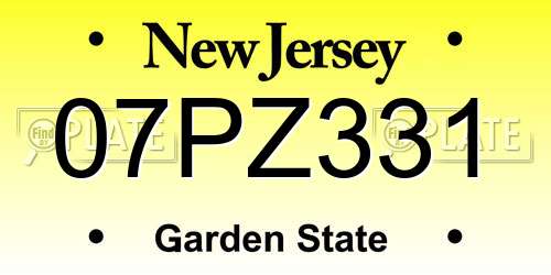 07PZ331 New Jersey License Plate