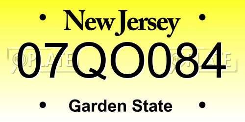 07QO084 New Jersey License Plate